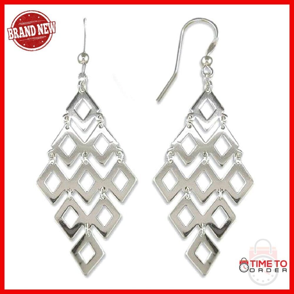 925 Sterling Silver Long Dangle Earrings French Wire Closure 2.44 Inches
